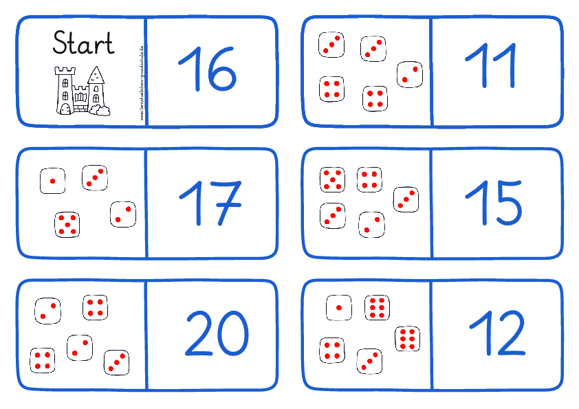 Dominos zur Anzahlerfassung - mit Würfelbildern im ZR 20